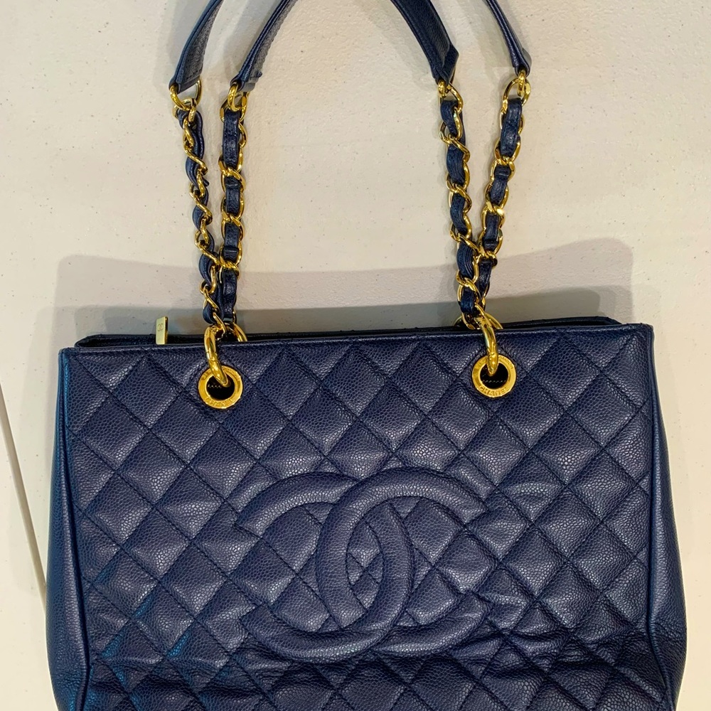 Chanel GST in Navy with Gold Hardware